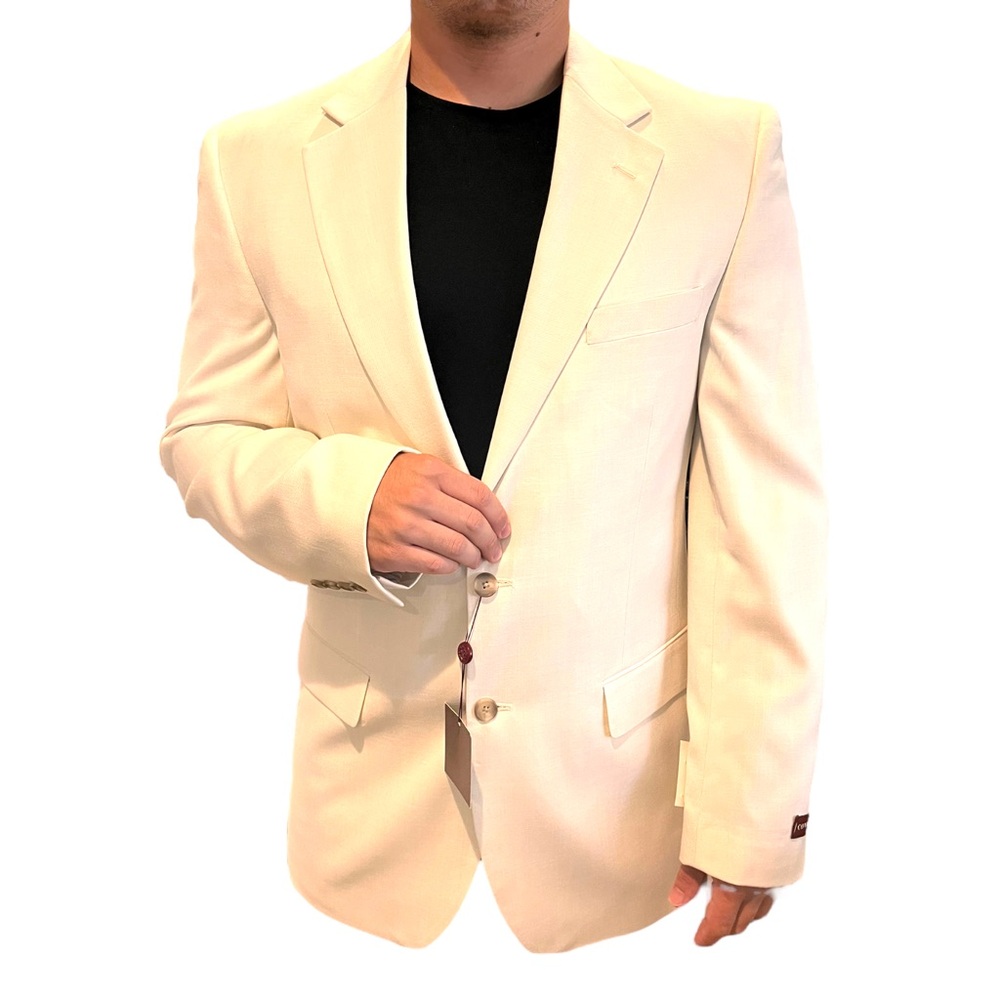 Size 42L Covington Mens Blazer Jacket Ivory White Linen NWT Nautical Old Money